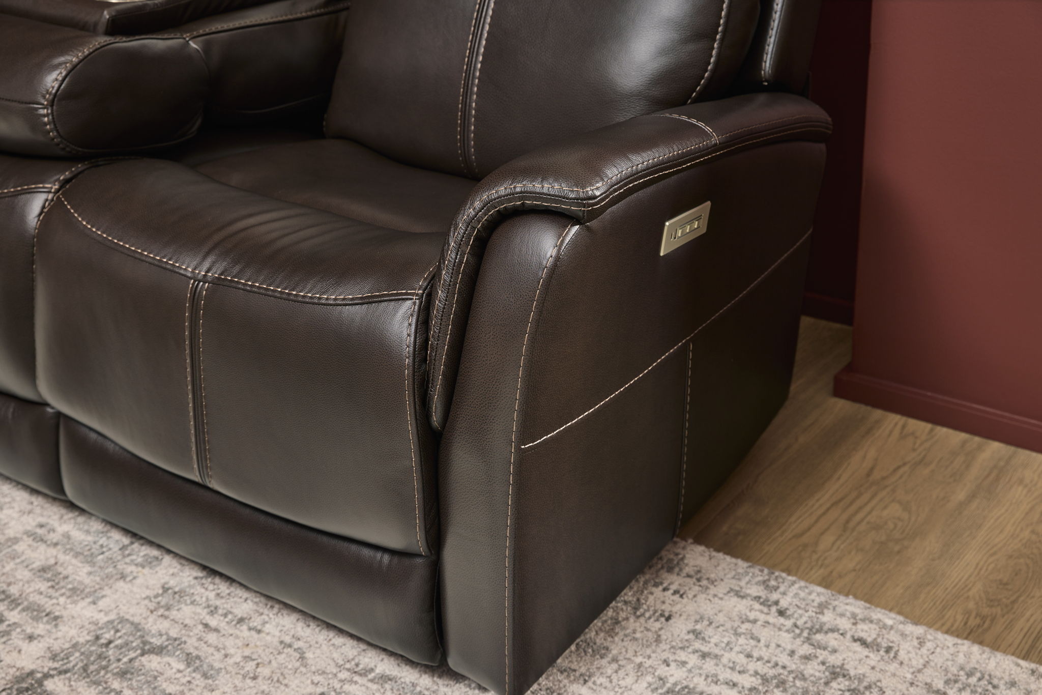 View - Power Reclining Sofa With Console, Power Headrest & Lumbar
