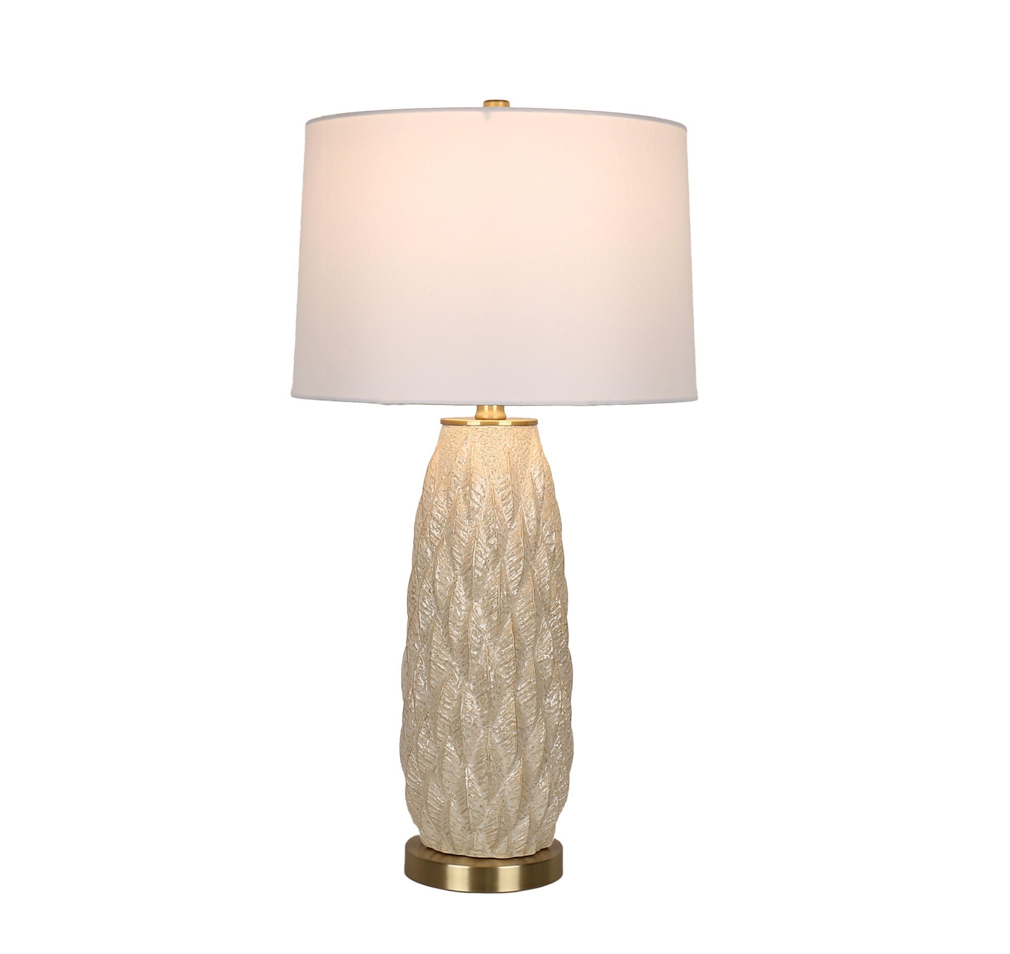 Textured Leaves Carved Ceramic & Metal Table Lamp (Set of 2) - Beige / Soft Gold