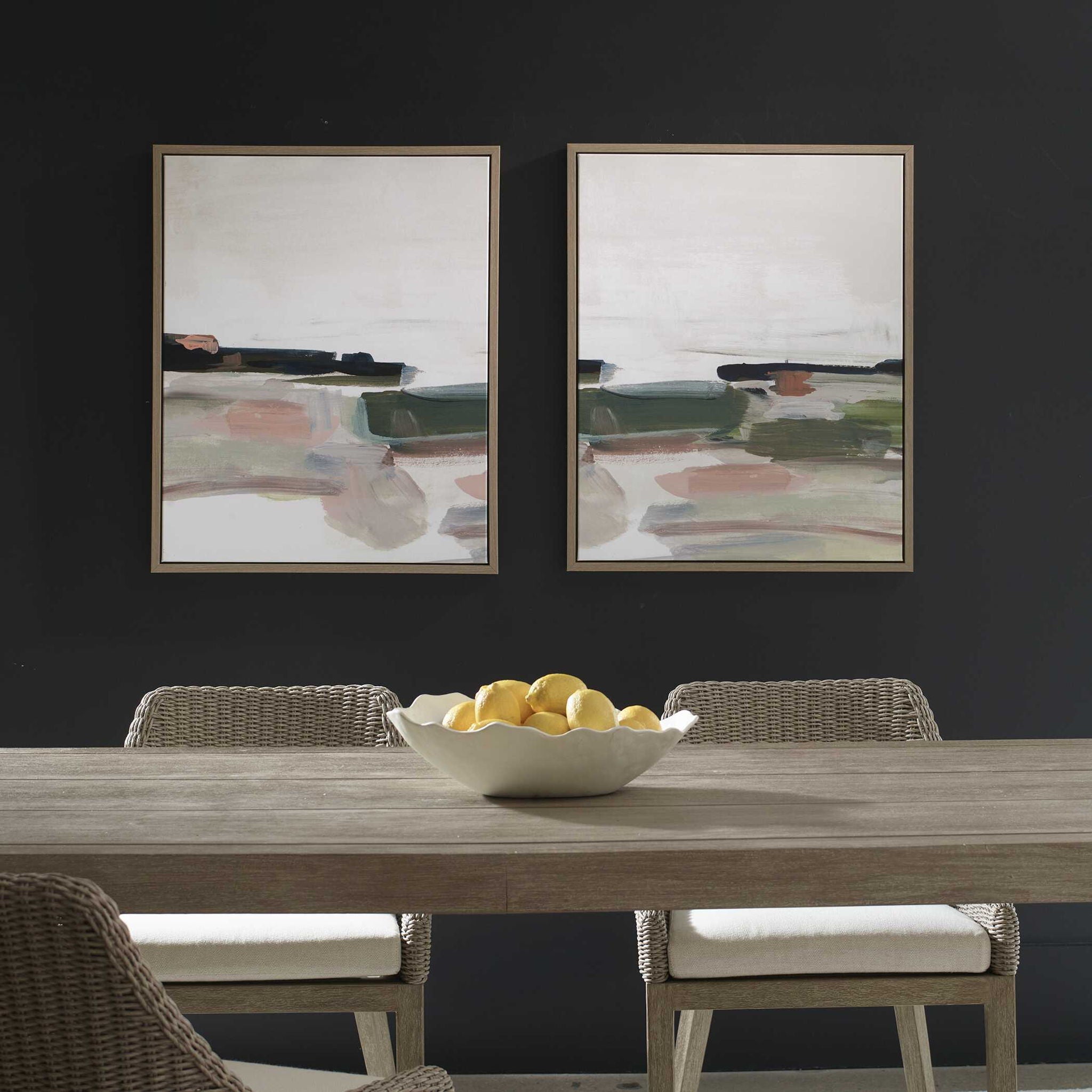 Just - Peaking Framed Abstract Prints (Set of 2) - Black / Gray / Green / Pink / Purple / White