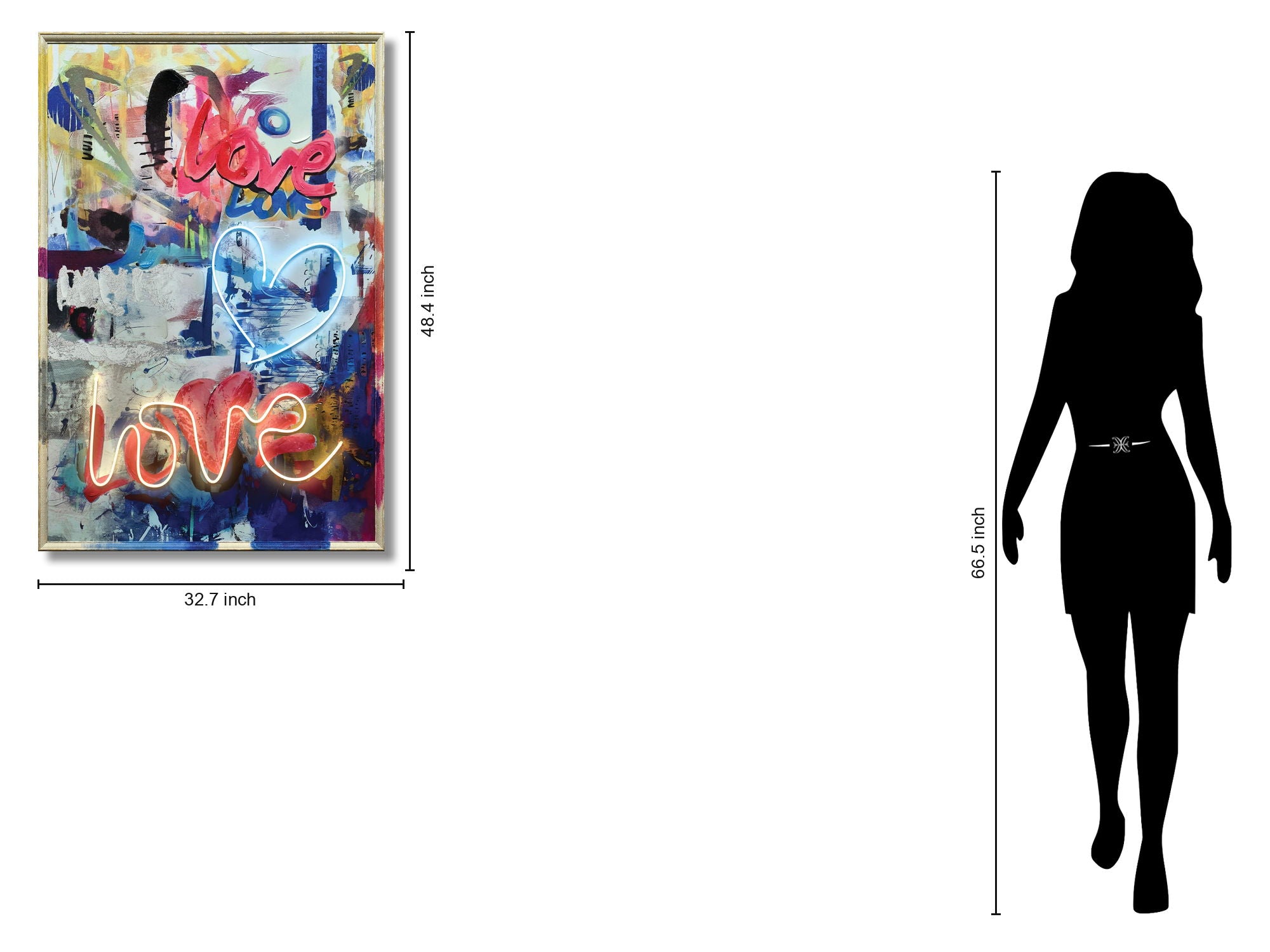 Radiant Heart Graffiti - 33" x 48" Framed Wall Art - Blue