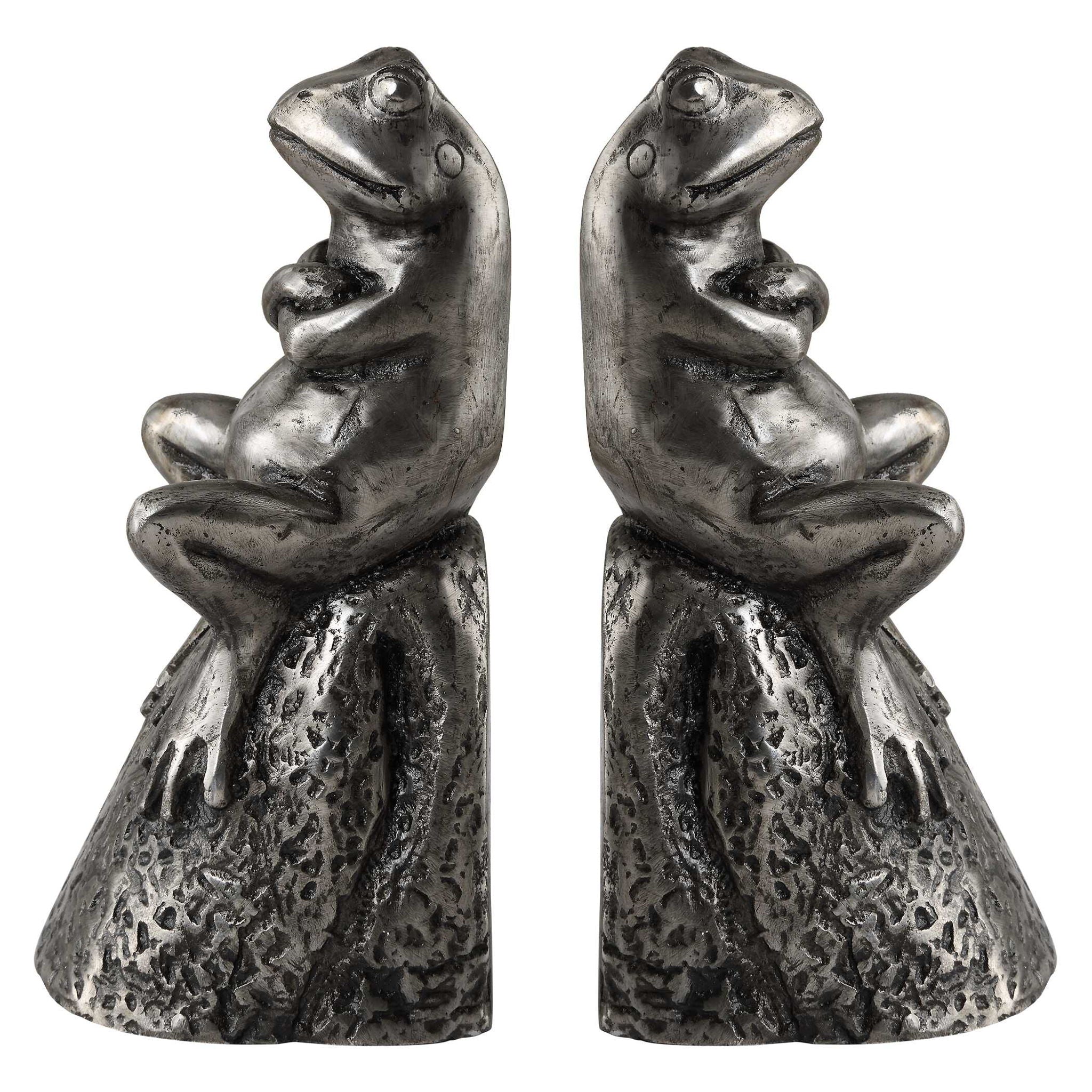 Daydreaming Bird - Frogs Aged Silver Bookends (Set of 2)