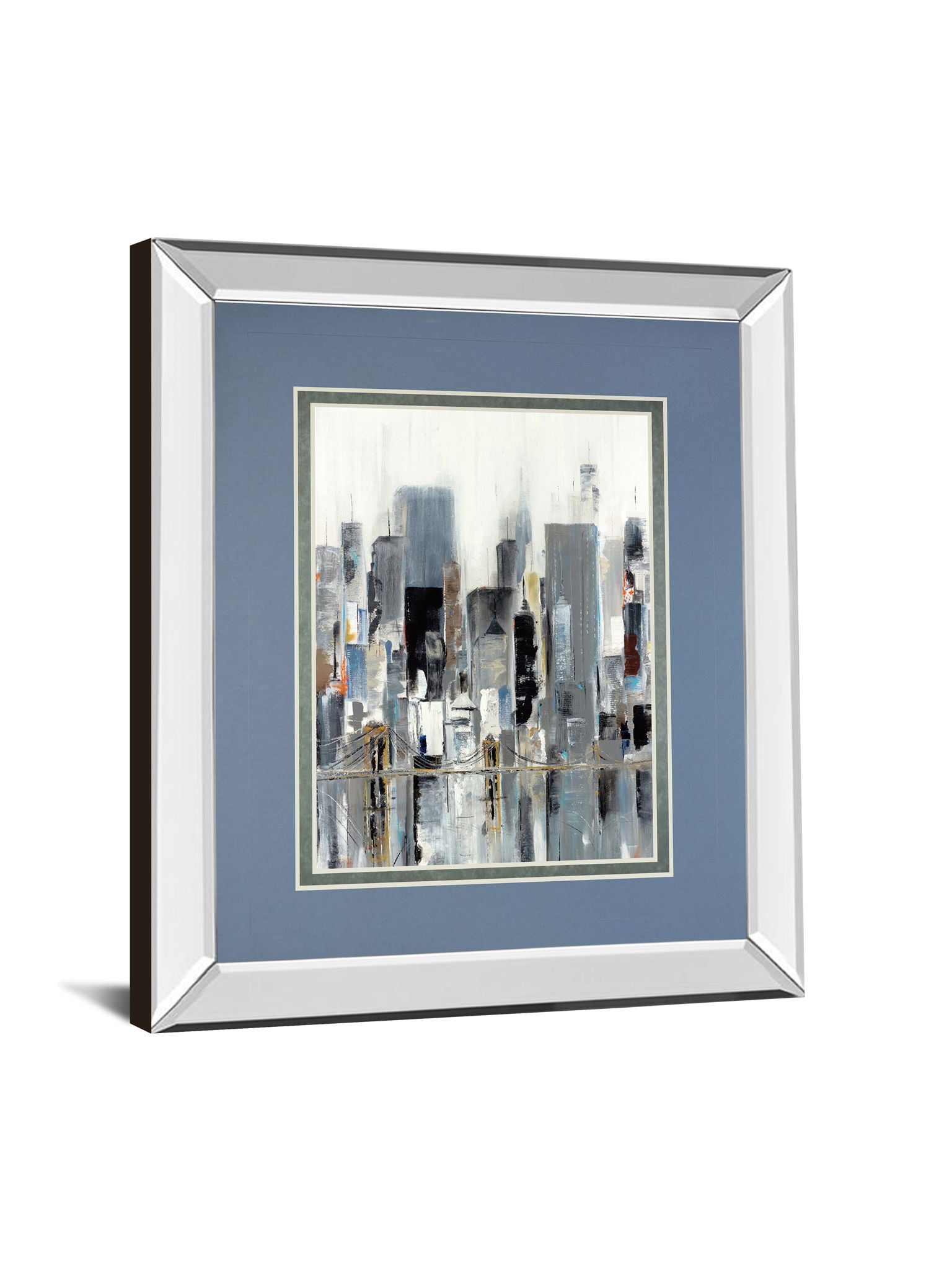 City Bridge By Aziz Kadmiri - Mirror Framed Print Wall Art - Blue