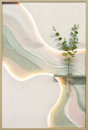 Sage Ribbon I - 33 X 48 - Hand-Painted Neon Canvas In Frame - White