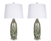 "Verdant Glow" Art Glass Table Lamp (Set of 2) - Green Art Glass