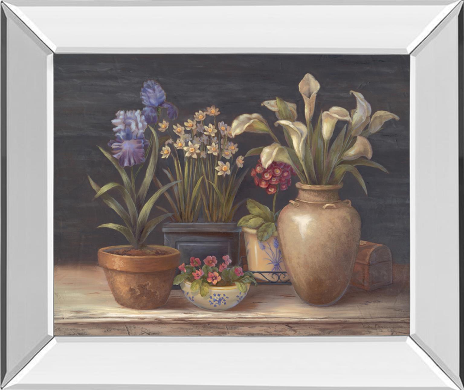 Pottery Blooms - 22" x 26" Framed Wall Art - Light Brown