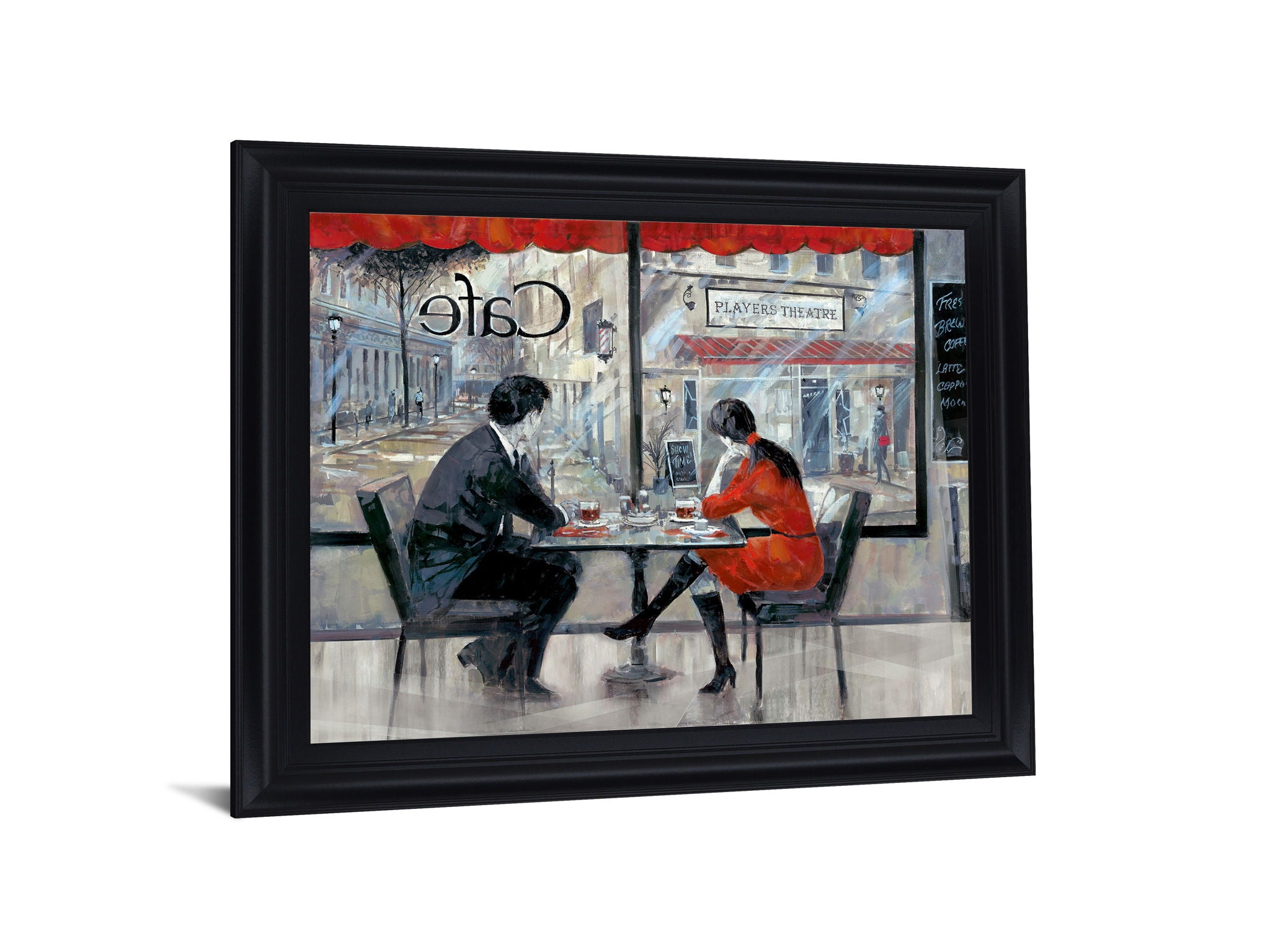 Cafe Conversation - 28" x 34" Framed Wall Art - Dark Gray