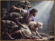 Refuge In His Arms - 48 X 36 - Hand-Embellished Canvas In Frame - Gray, White, Purple