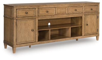 Sharlance - XL TV Stand With Fireplace Option - Light Brown