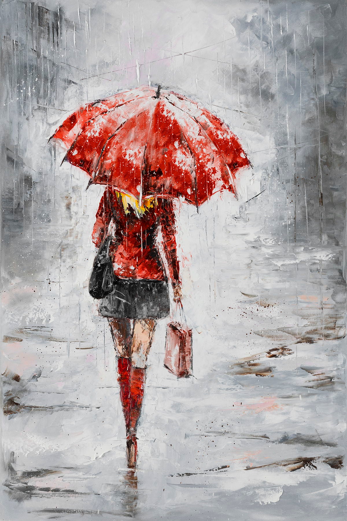 Framed - City In The Rain I By Jolanta Kowalik - Gray