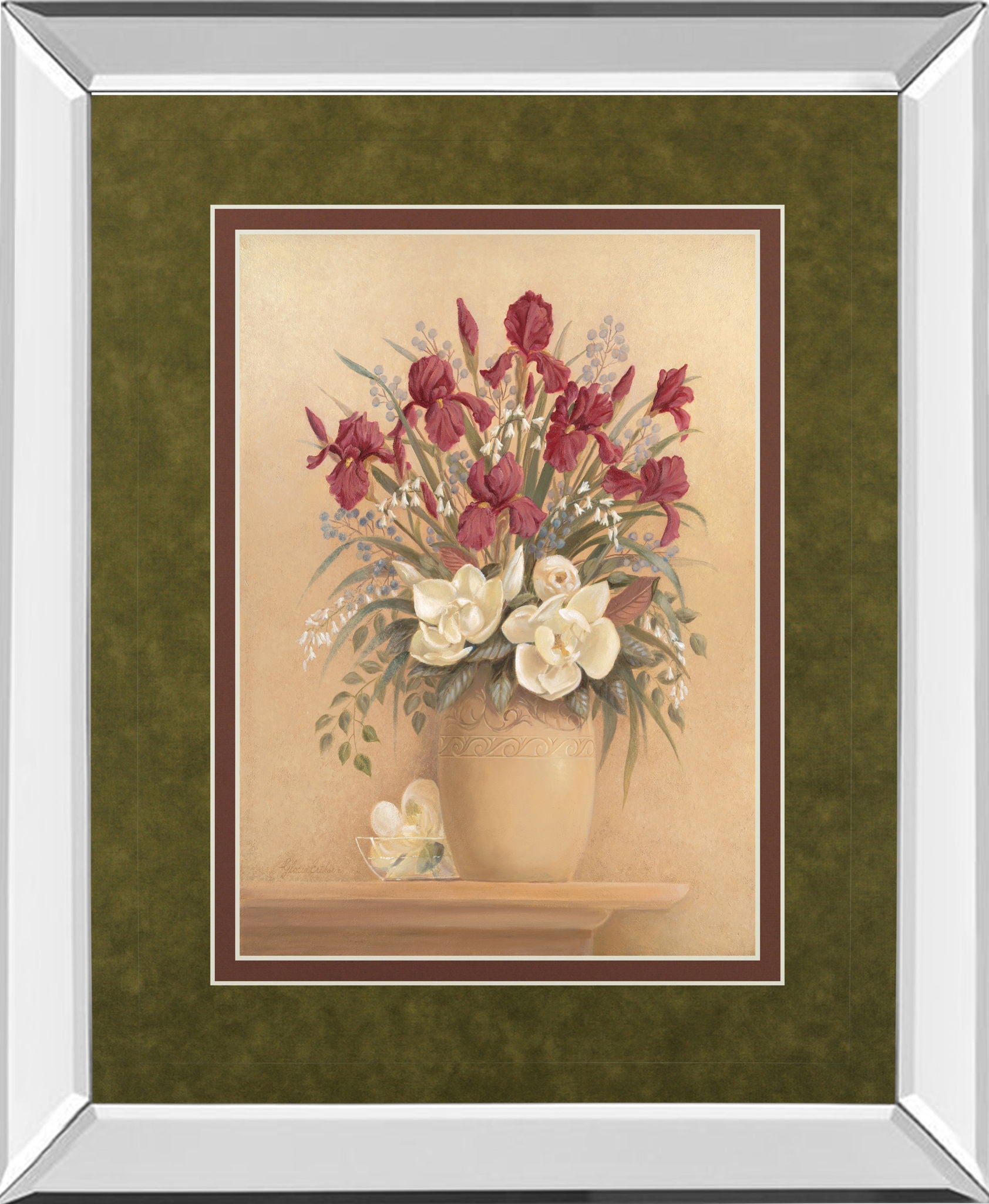 Classic Petal I By Gloria Eriksen - Mirror Framed Print Wall Art - Beige