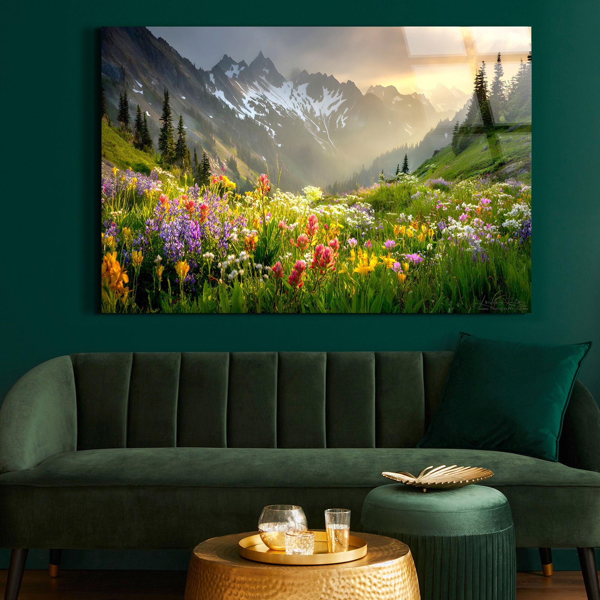 Alpine Wildflower Misty Tempered Glass - Green / Gold