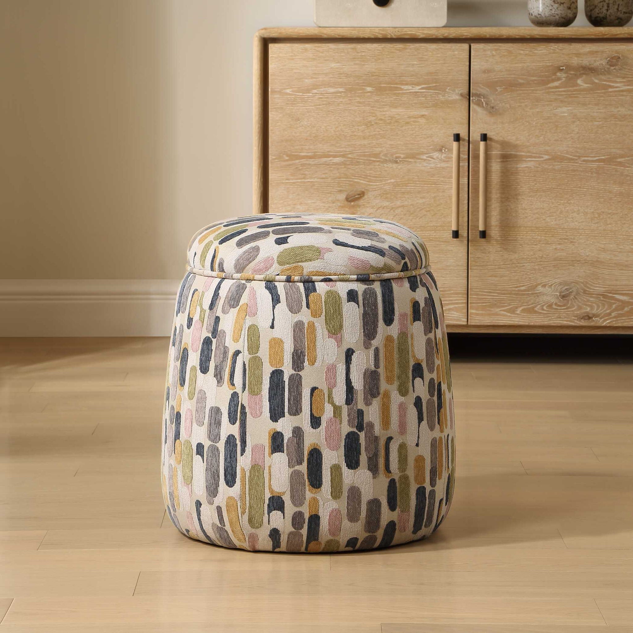 Arem - Upholstered Multi-Color Ottoman - Gray / Pink / White / Yellow