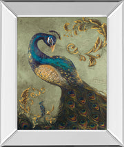 22x26 Peacock On Sage Il By Tiffany Hakimipour - Mirror Framed Print Wall Art - Beige