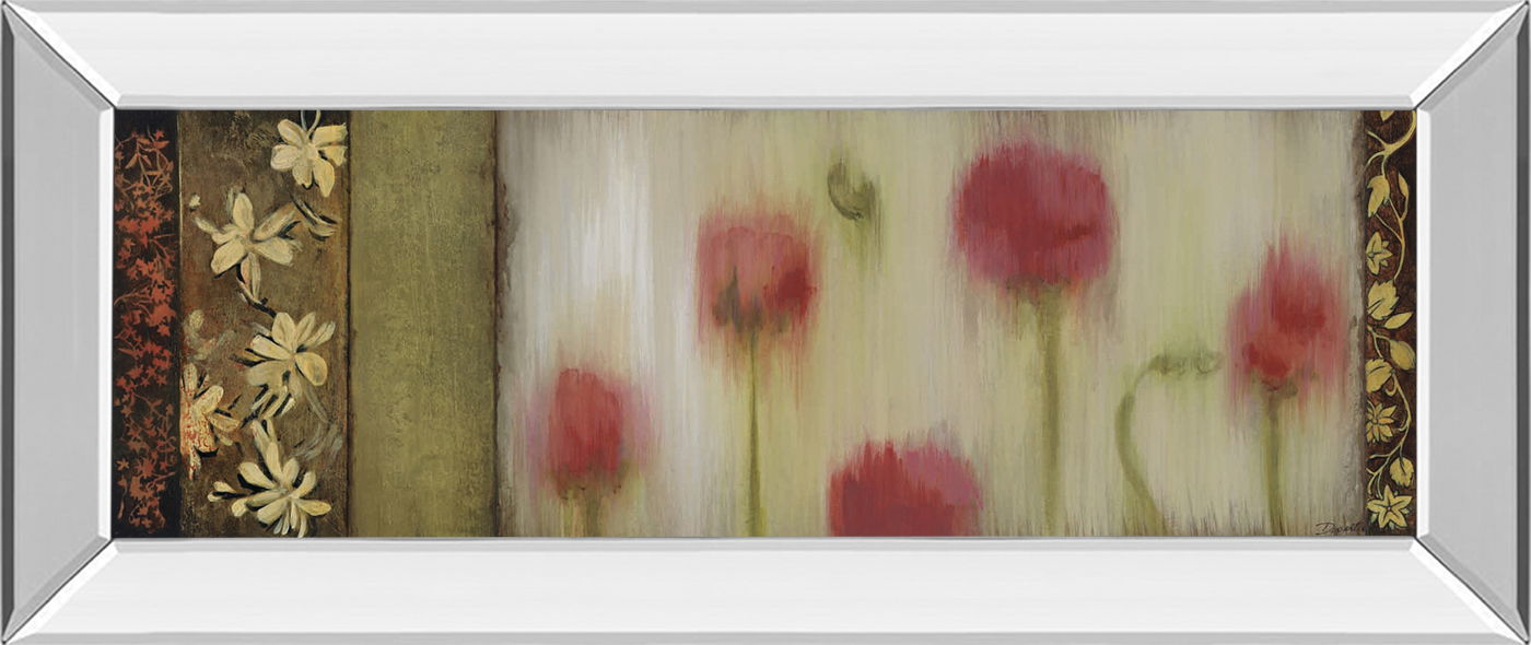 Rain Flower Il By Dysart - Mirror Framed Print Wall Art - Beige