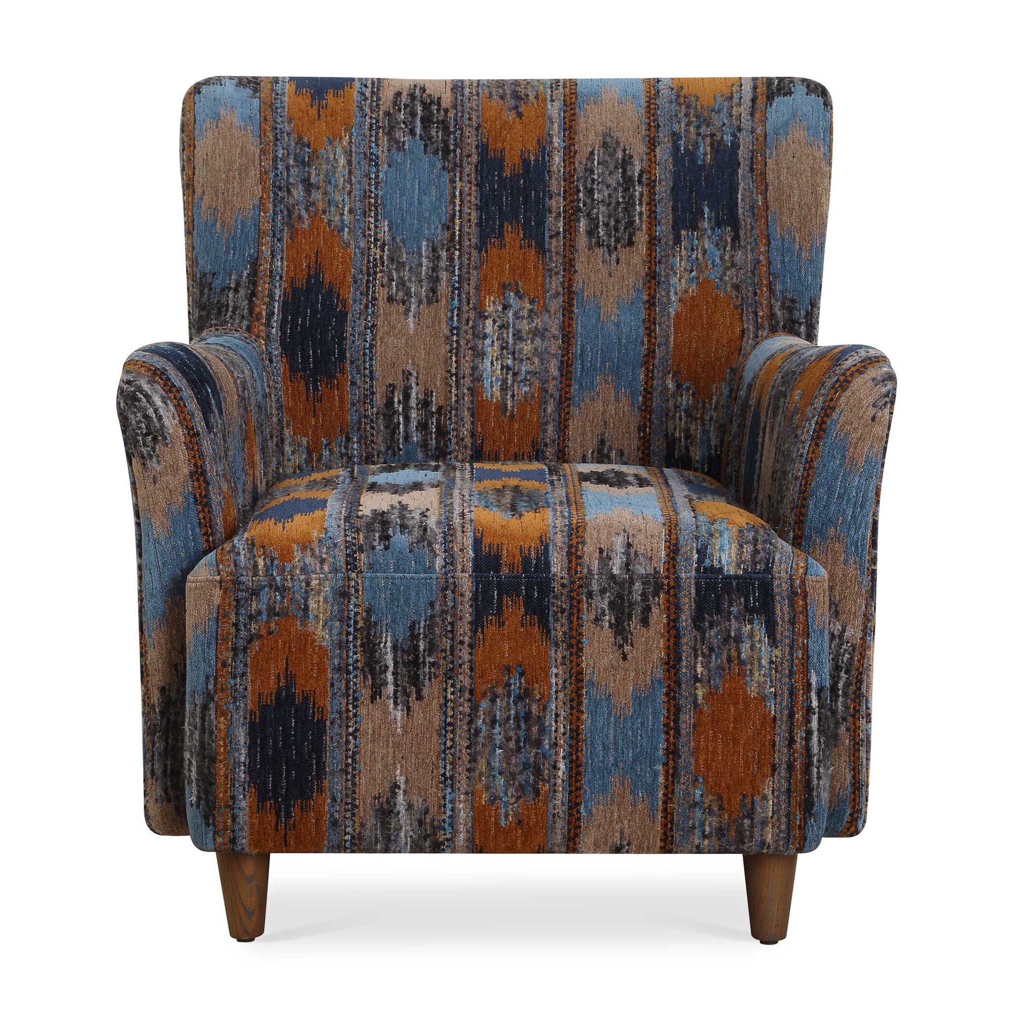 Lainey - Upholstered Ikat Armchair - Blue / Brown / Orange