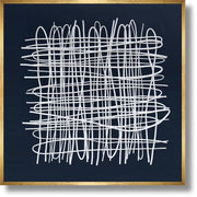 Ivory Tangle Lattice - 39" x 39" Framed Wall Art - Blue