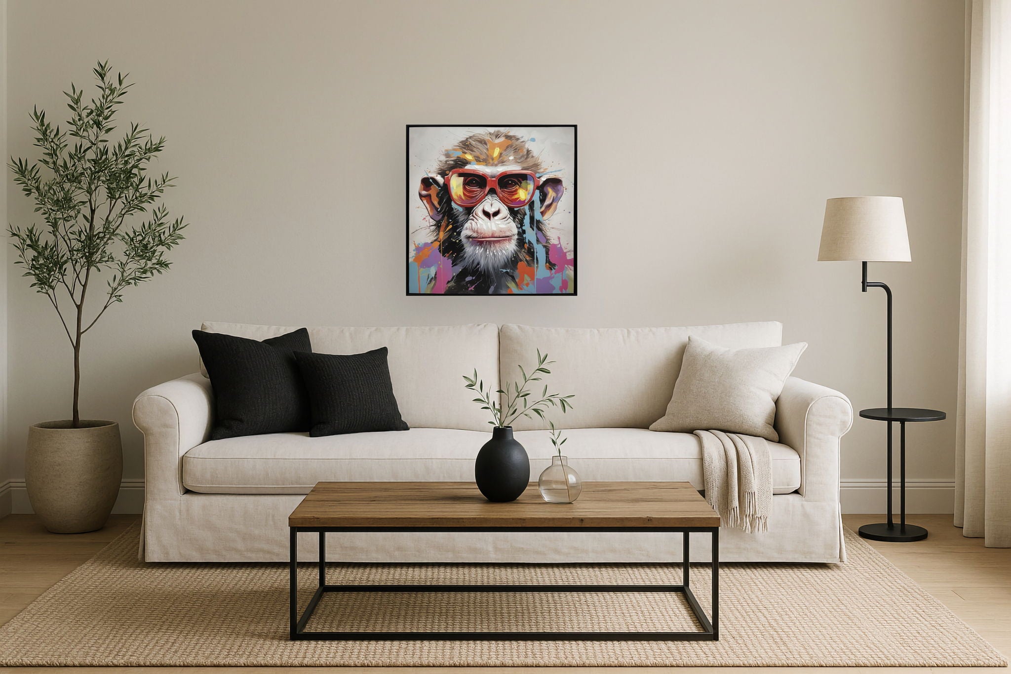 Vivid Splash Primate - 25" x 25" Framed Wall Art - Dark Gray
