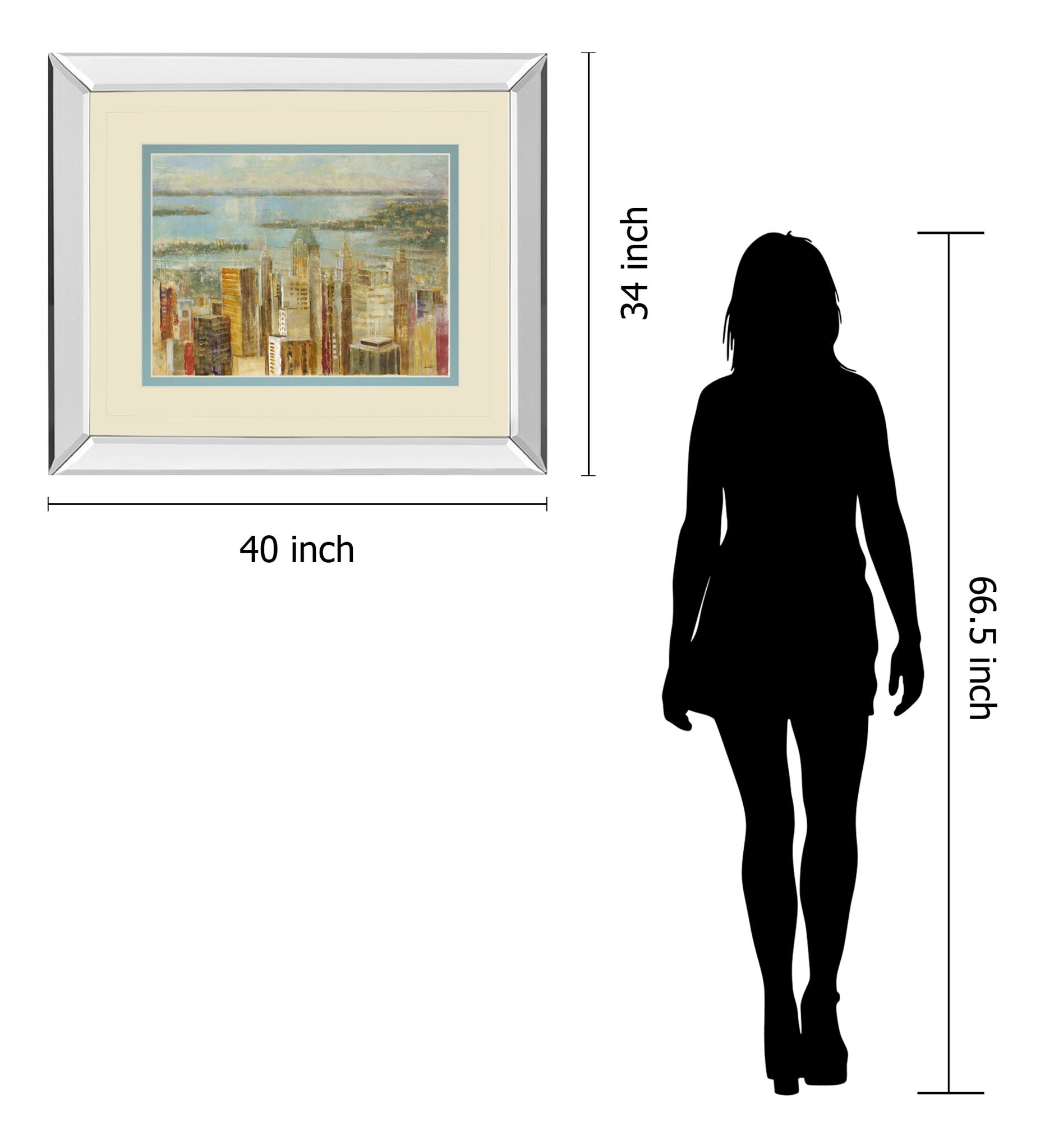 Cityscape By Longo - Mirror Framed Print Wall Art - Beige