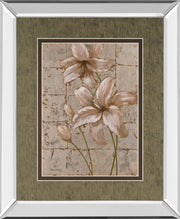 Lilies On Silver Il By Vivian Flasch - Mirror Framed Print Wall Art - Light Brown