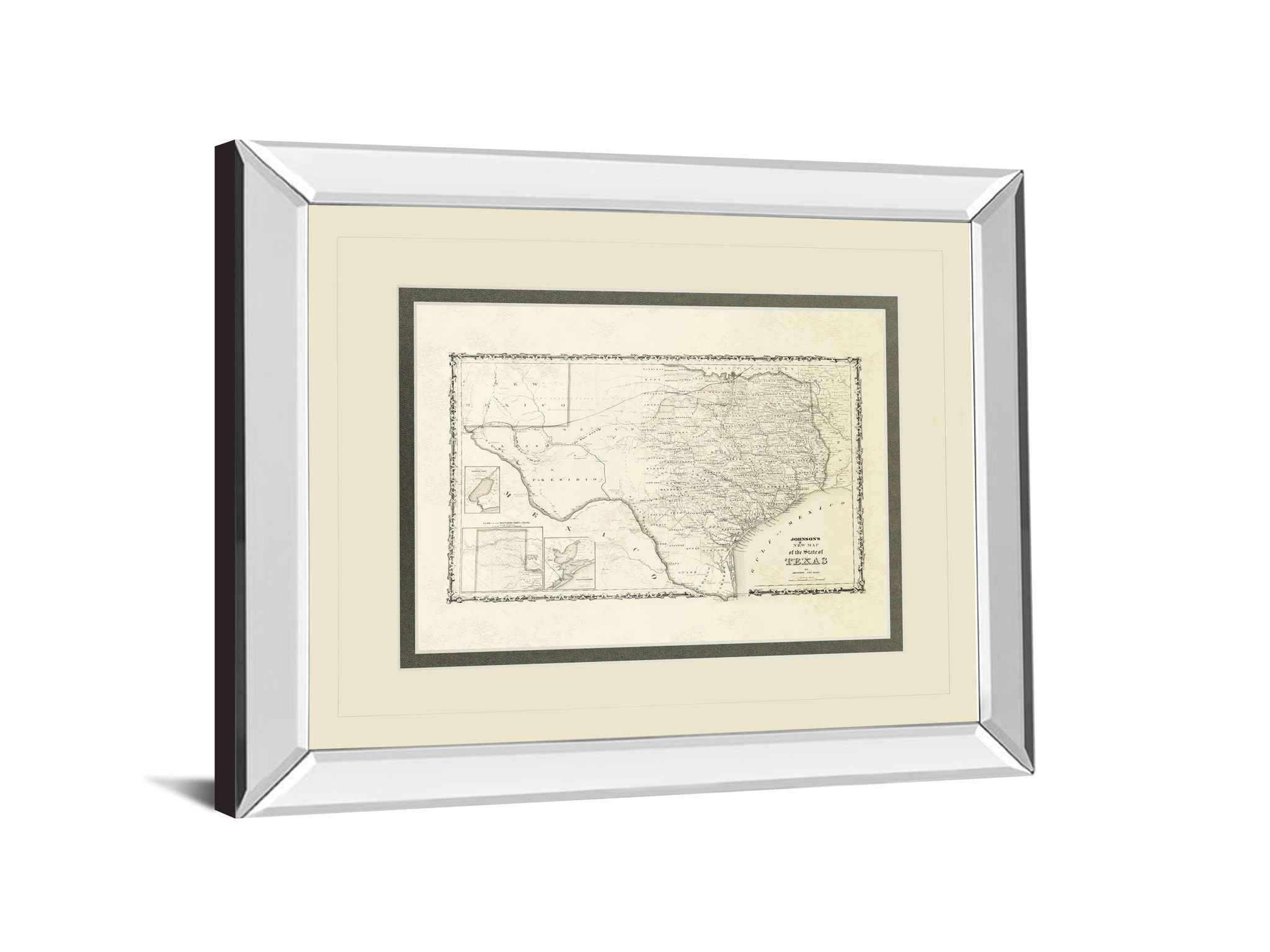 New Map Of The State Of Texas By Johnson And Wank - Mirror Framed Print Wall Art - Beige
