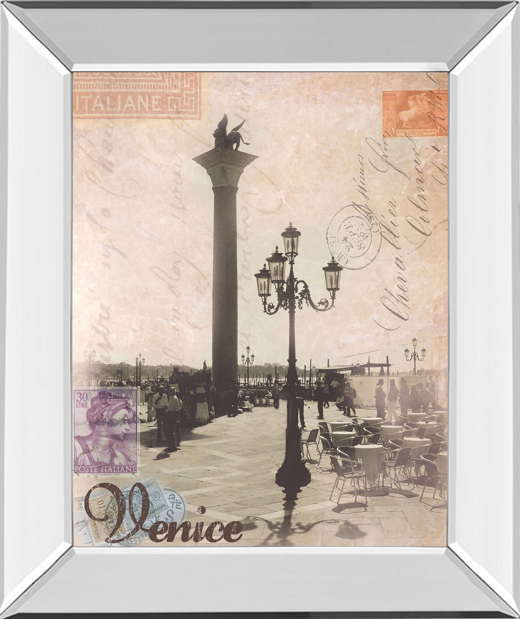 Venice Travelogue By Ben James - Mirror Framed Print Wall Art - Beige