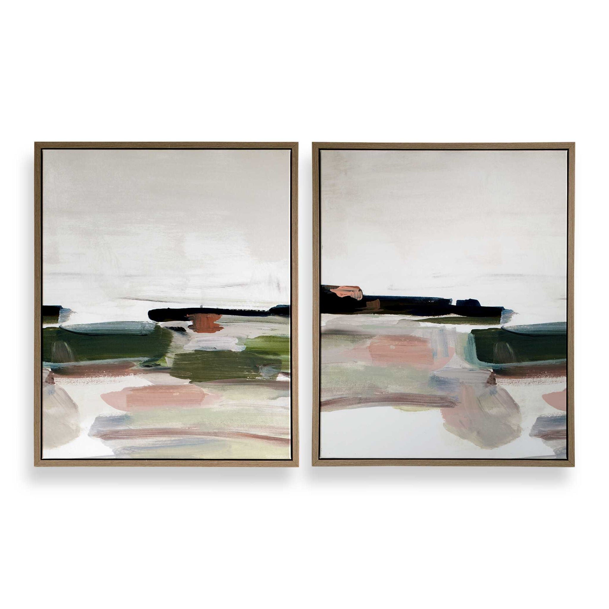 Just - Peaking Framed Abstract Prints (Set of 2) - Black / Gray / Green / Pink / Purple / White