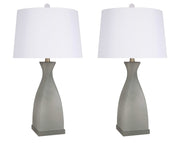 "Sage Elegance" Art Glass Table Lamp (Set of 2) - Frosted Sage Green / Frosted Crystal
