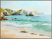 Coastal Daybreak I Hand-Embellished Canvas In Frame - Aqua / Beige