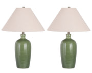 "Verdant Elegance" Ceramic Table Lamp (Set of 2) - Sage Green / Asb
