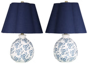 Indigo Petal - 22 X 15 - Ceramic Accent Lamp (Set of 2) - White, Blue Chinoiserie
