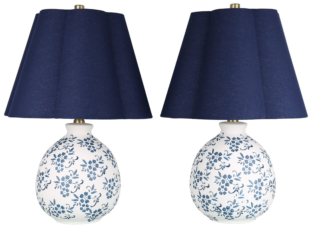 Indigo Petal - 22 X 15 - Ceramic Accent Lamp (Set of 2) - White, Blue Chinoiserie