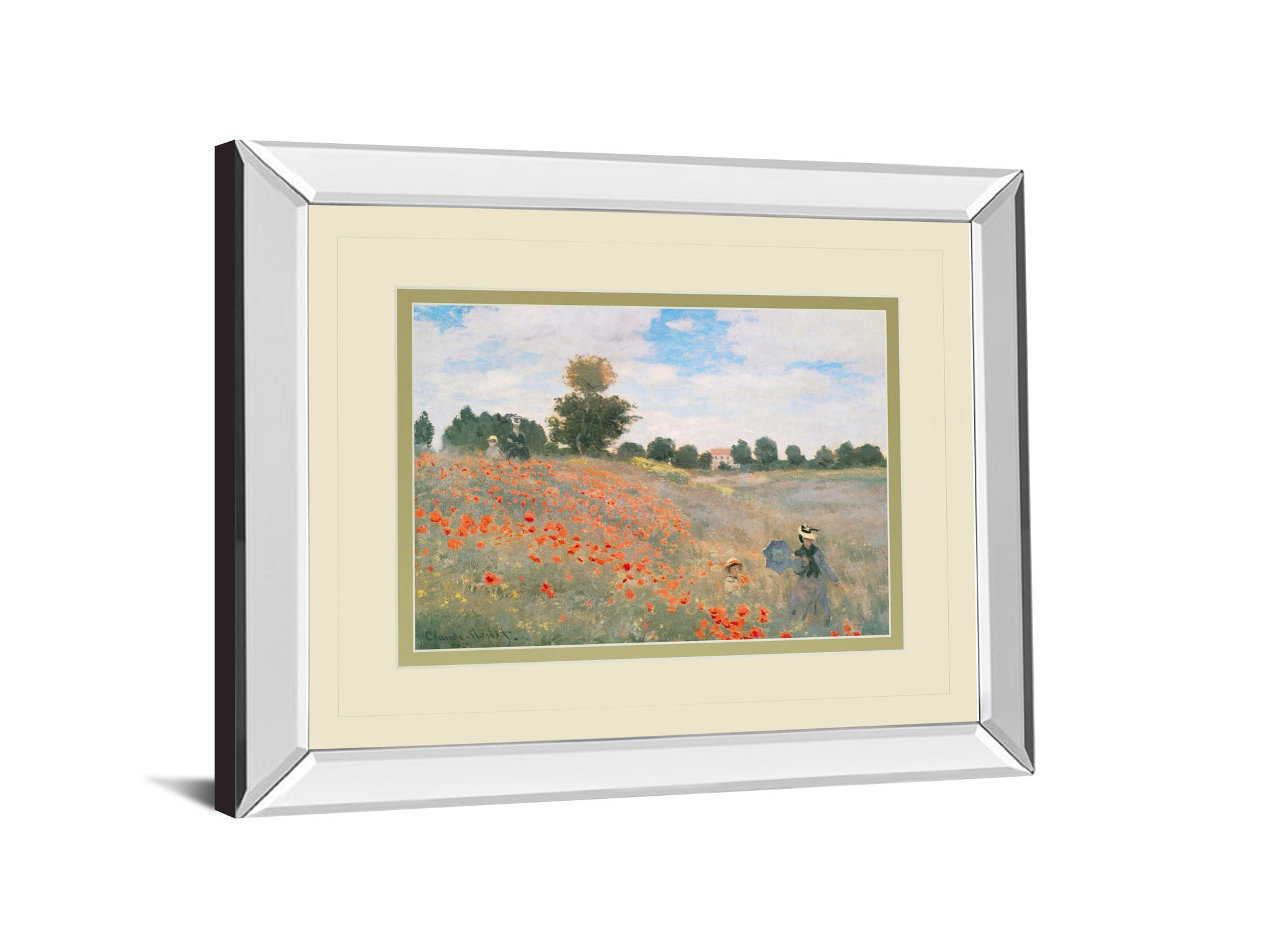 Wild Poppies, Near Argenteuil By Claude Monet - Mirror Framed Print Wall Art - Beige