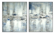 Hand Painted Textured Canvas Foil In Frame (Set of 2) - Gray