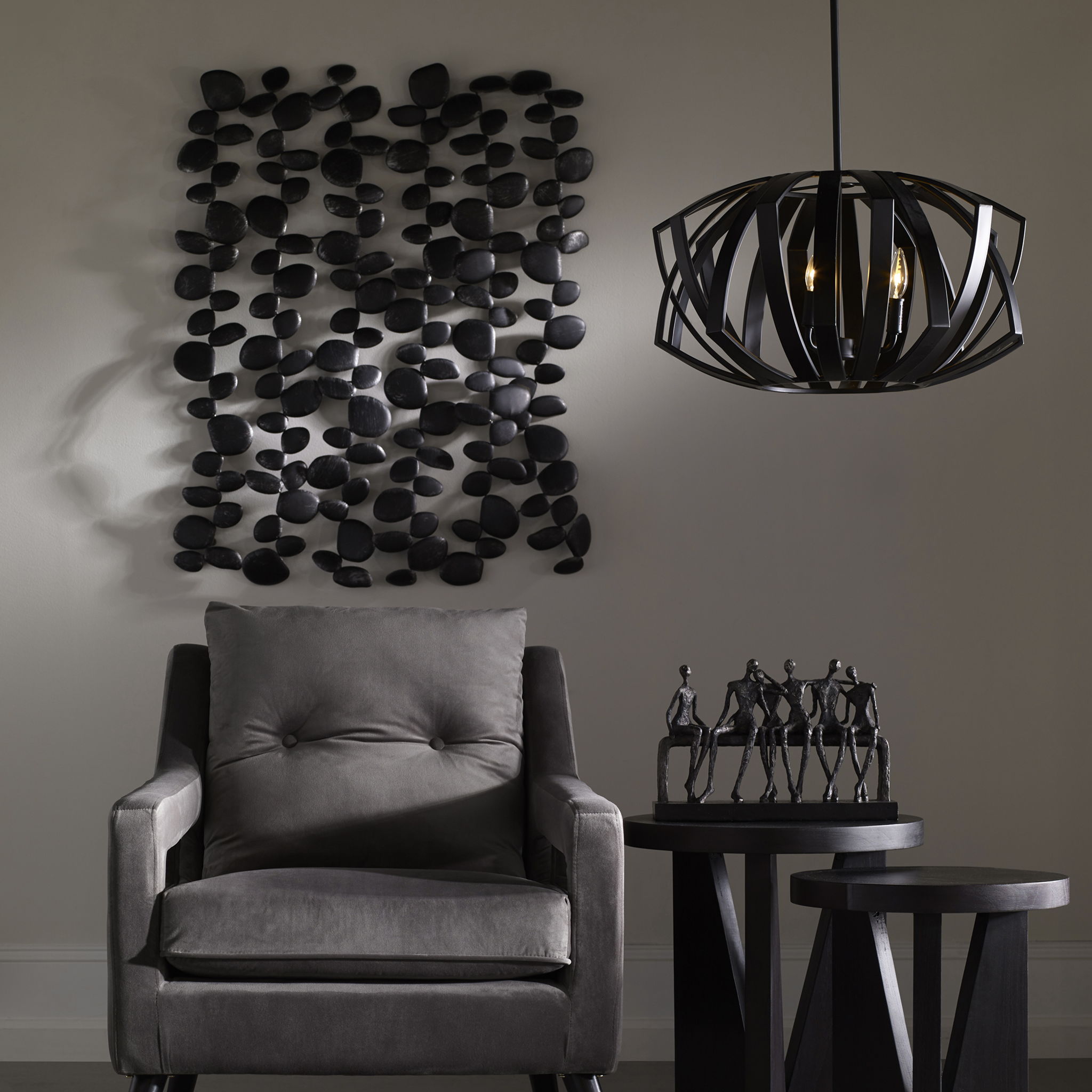 Skipping - Stones Forged Iron Wall Art - Black
