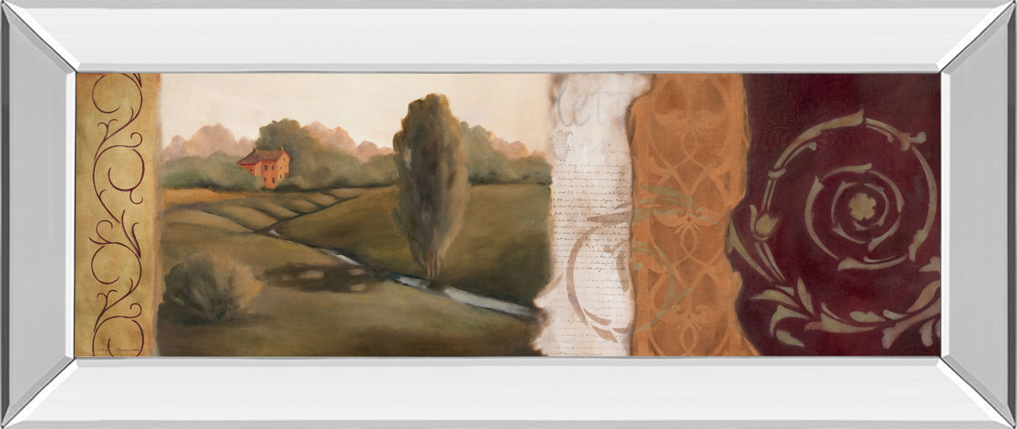 Tuscan Scene II - Mirror Framed Print Wall Art - Light Brown