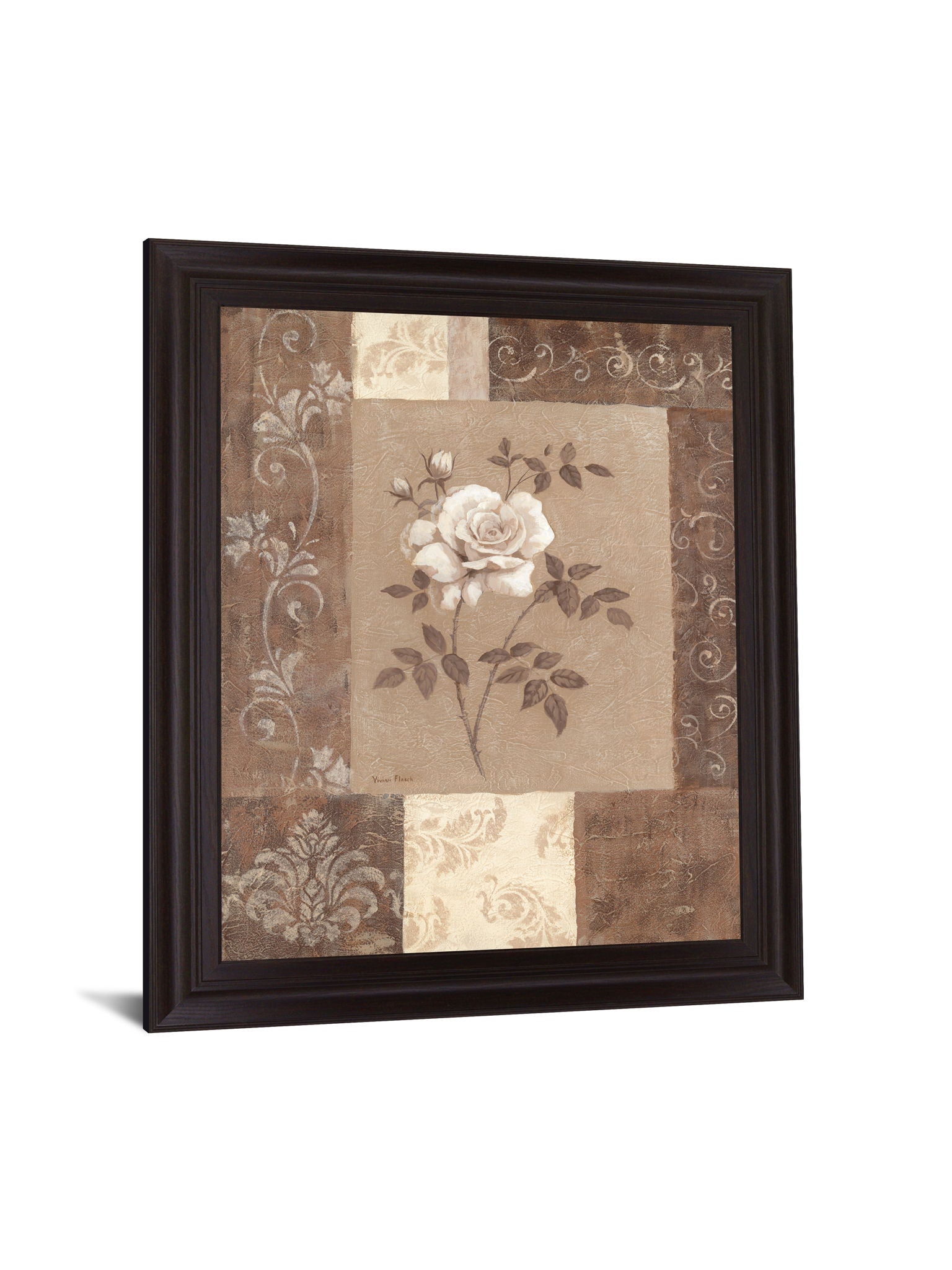 Sepia Rose Elegance - 28" x 34" Framed Wall Art - Beige