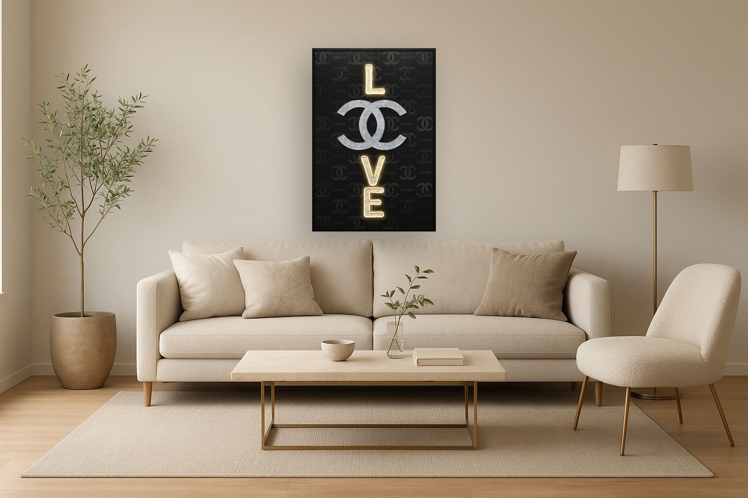 Noir Love Hand-Embellished LED Canvas In Frame - Black / Silver