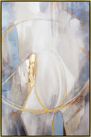 Hand Painted Textured Canvas With Foil In Frame Focused Abstract - Beige