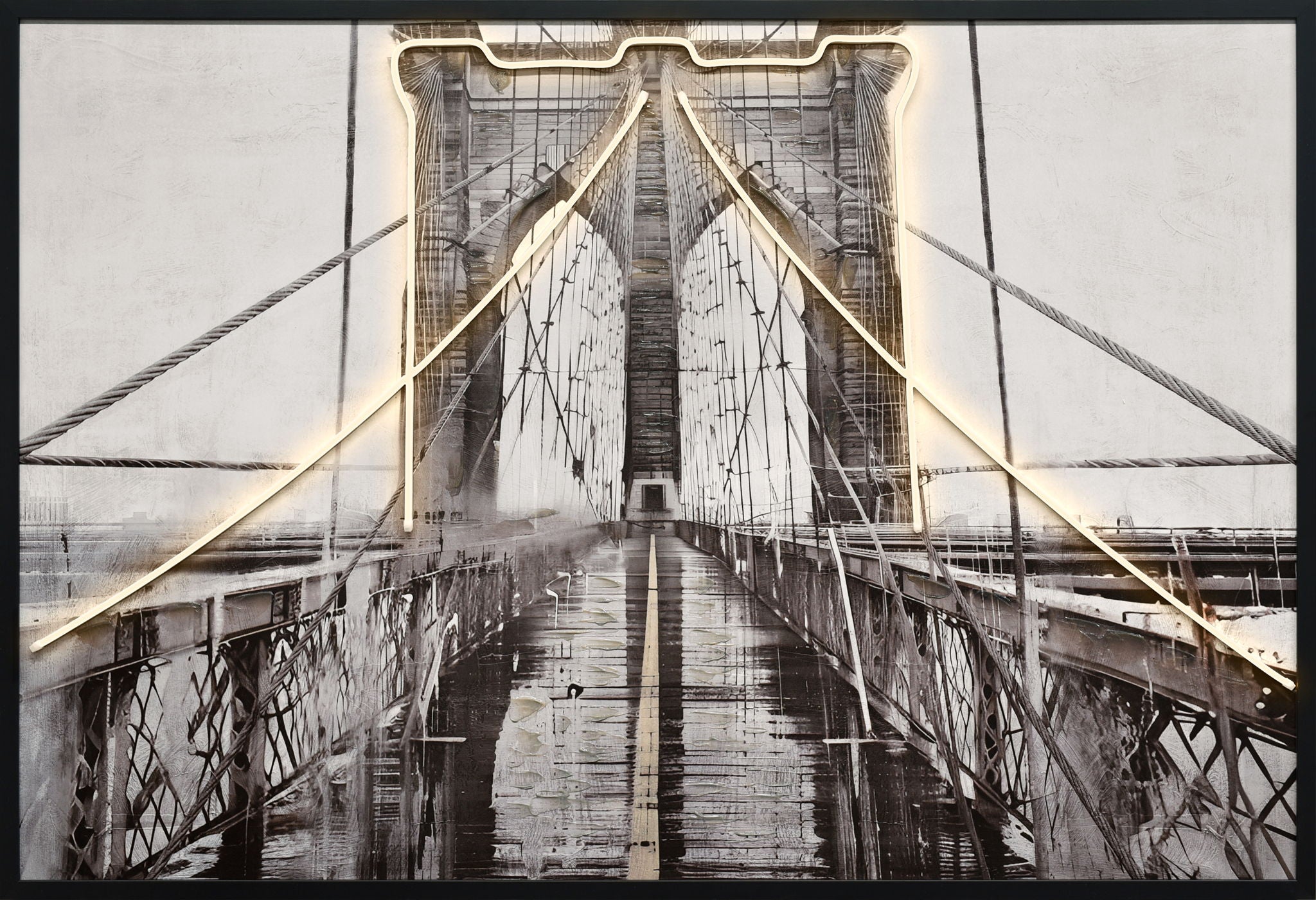 "Luminous Crossing" Hand-Embellished LED In Frame - Black / White / Dark Gray