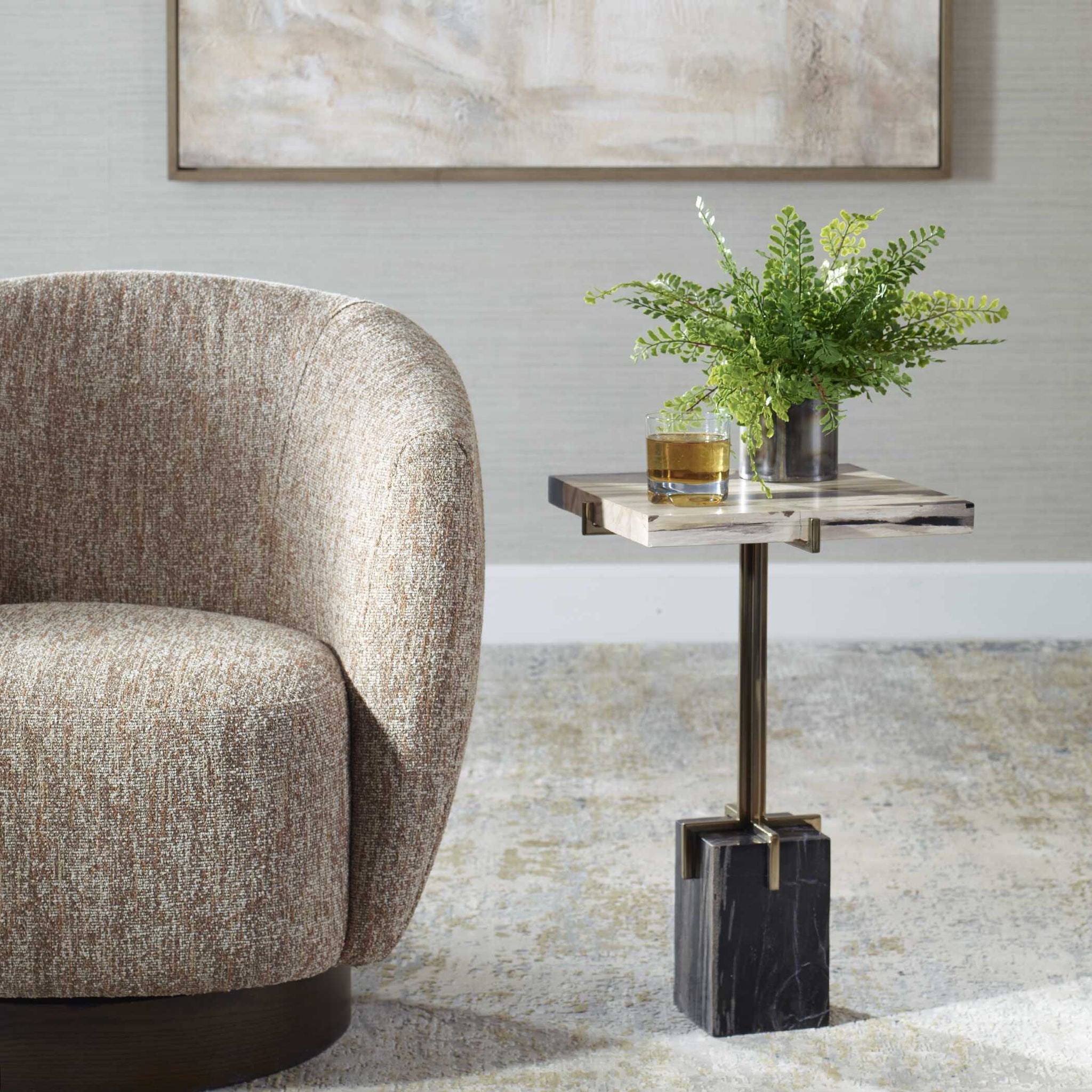 Rowman - Petrified Wood Accent Table - Bronze