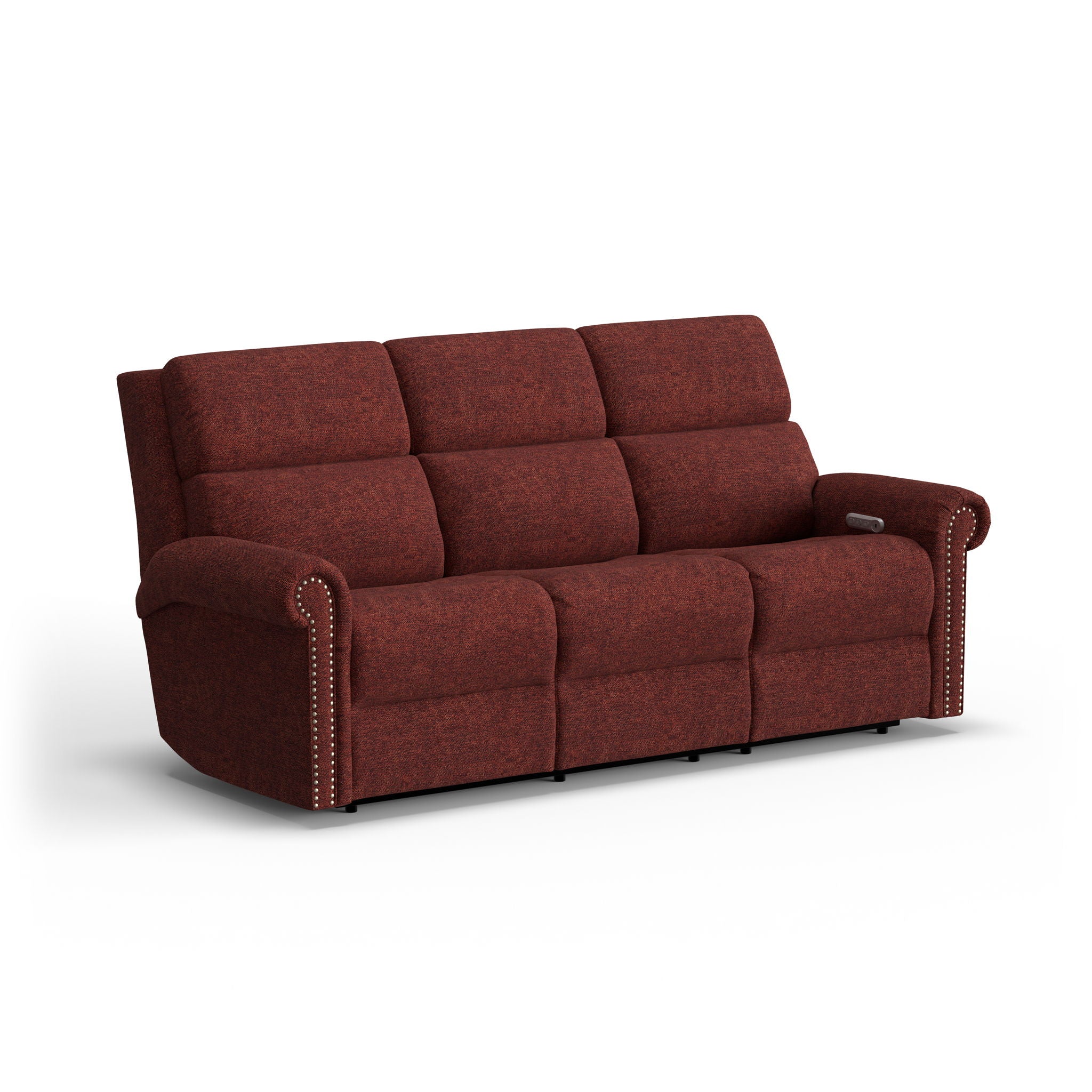 Bernard - Power Reclining Sofa With Console, Power Headrests & Lumbar, Nailhead Trim