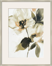 "Whispering Petals I" Framed Canvas Under Acrylic - Beige / Cream / Olive