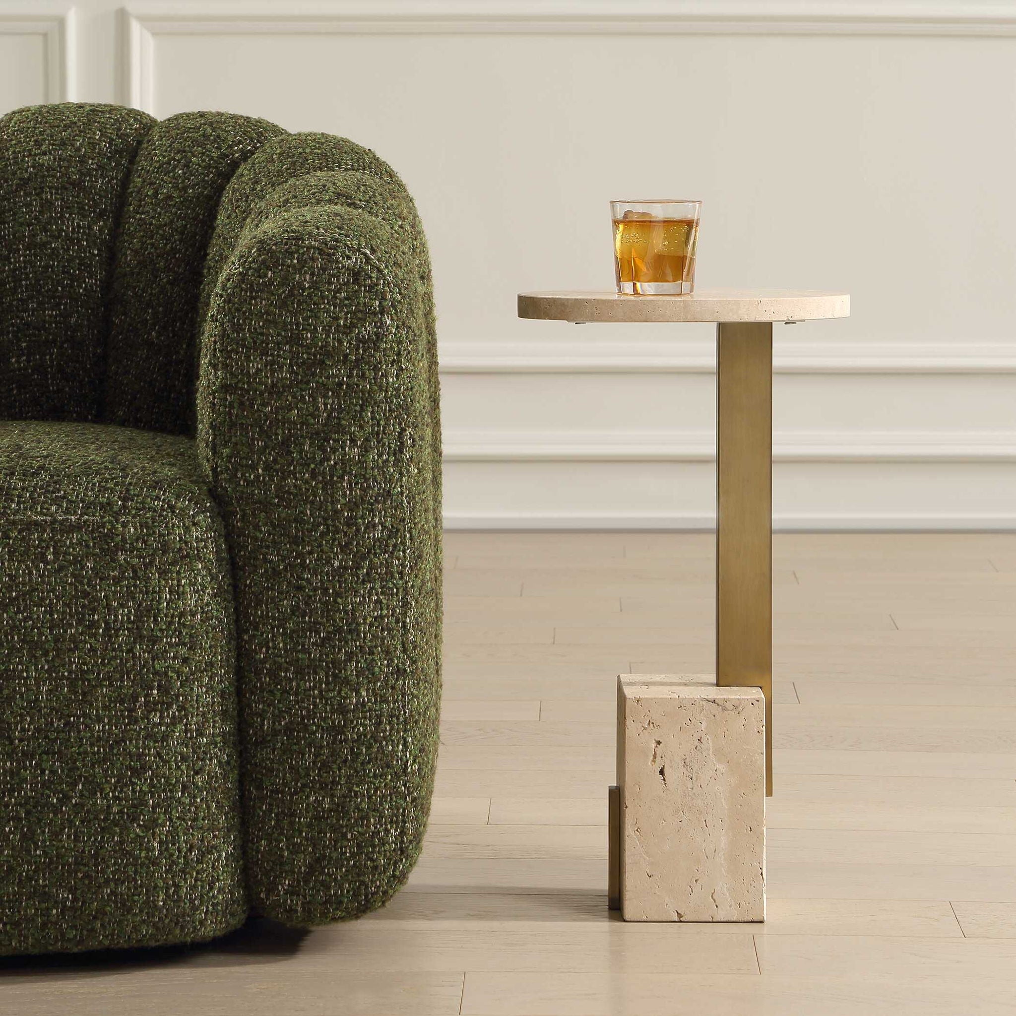 Feranno - Travertine Accent Table - Brass