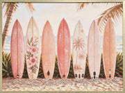 Coral Surf Club - 40 X 30 - Hand-Embellished Canvas In Frame - Pink