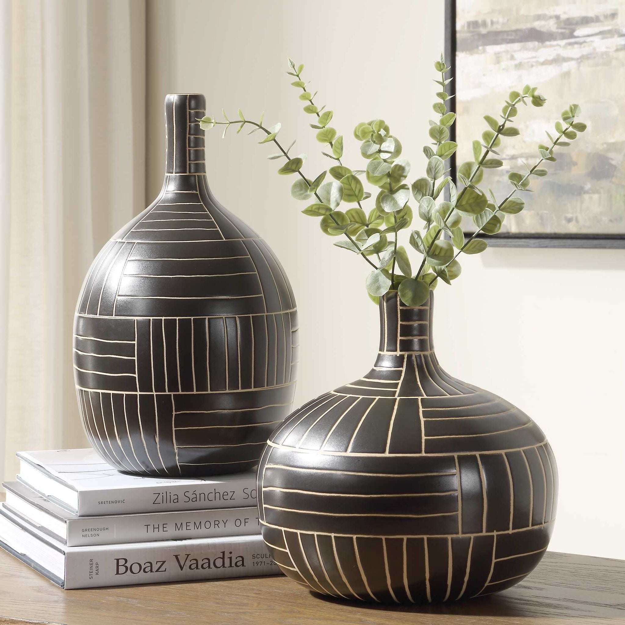 Graphite - Stride Geometric Vases (Set of 2) - Black