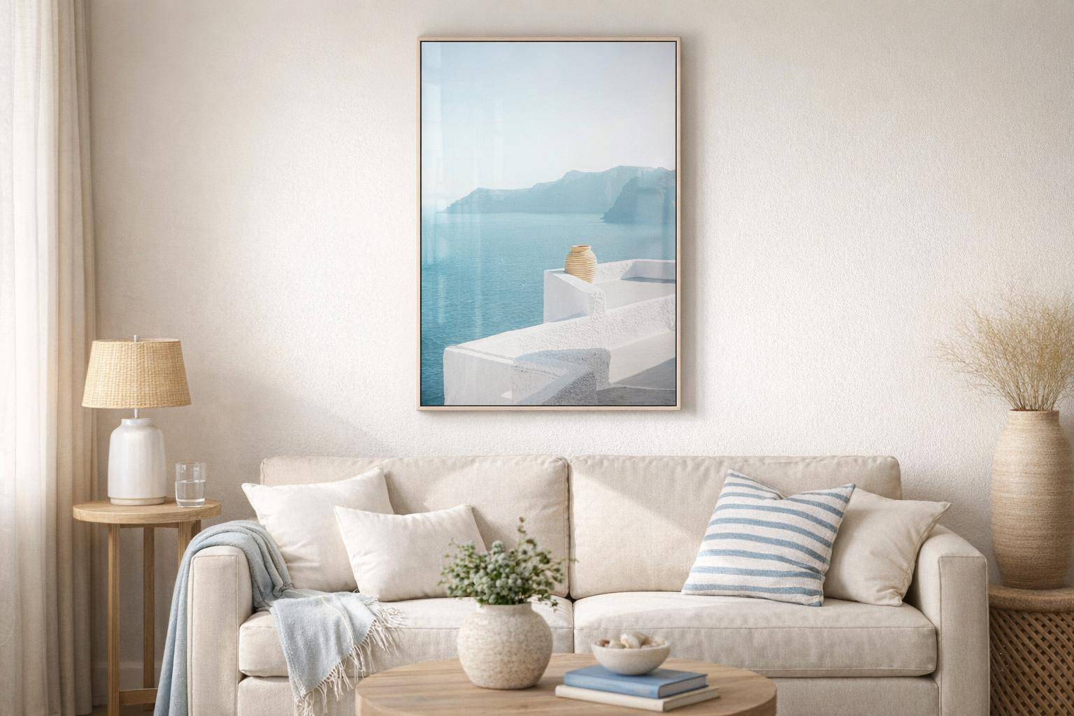Aegean Terrace Canvas In Frame - White / Blue