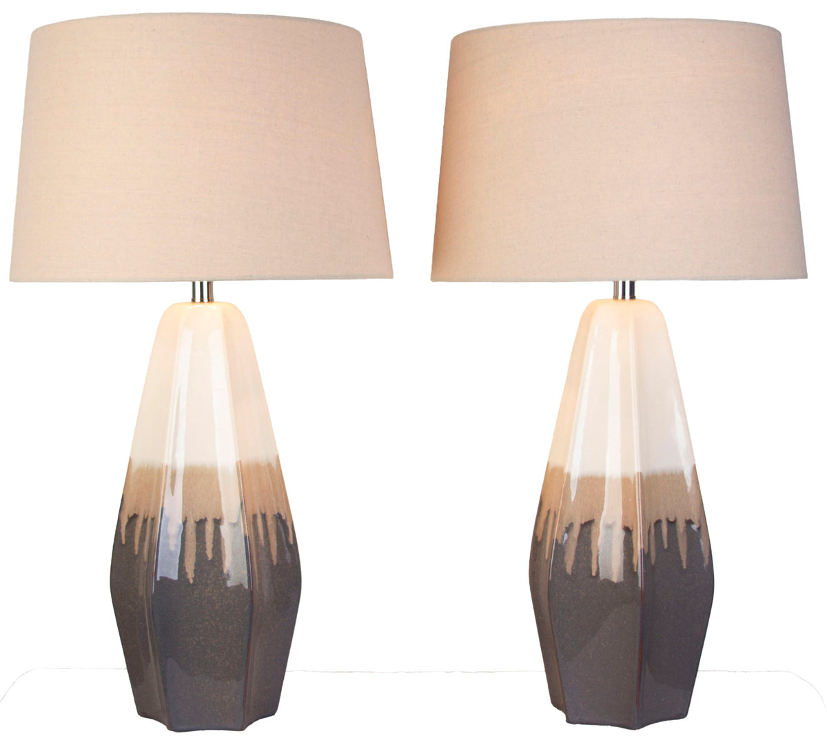 Ashen Cascade - 32 X 17 - Ceramic Table Lamp (Set of 2) - Ivory Mushroom Charcoal Drip Glaze