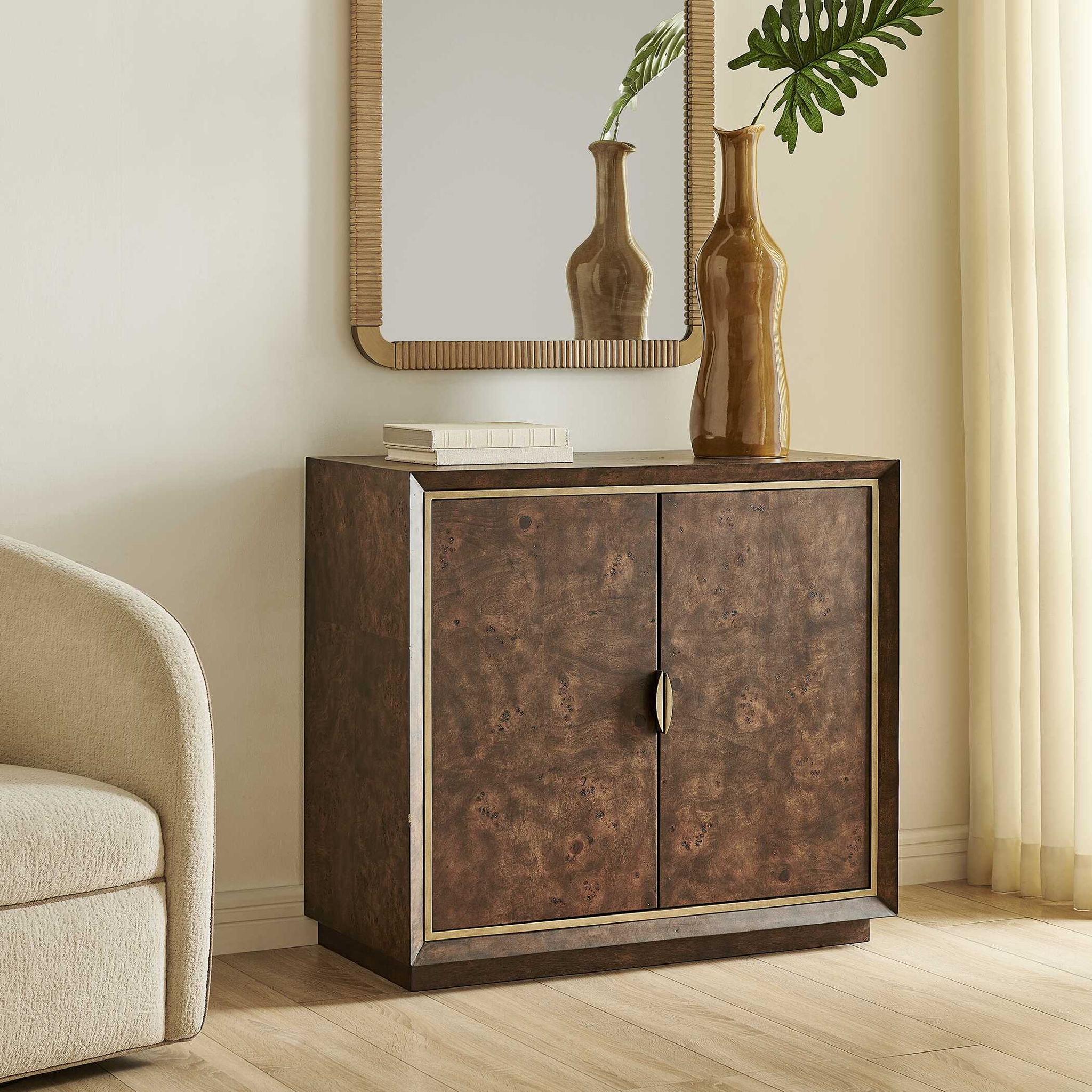 Flores - Burl Wood 2 Door Cabinet - Brass,Woodtone