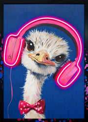 Electric Groove Ostrich - 21" x 29" Framed Wall Art - Blue