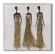 Golden Silhouette Trio - 40" x 40" Framed Wall Art - Beige